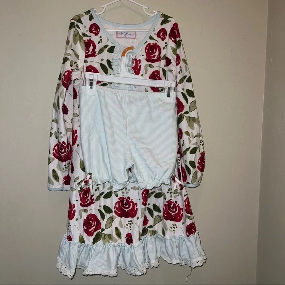 Sweethoney Floral Long Sleeve Nightgown with Ruffle Hem and Bloomers